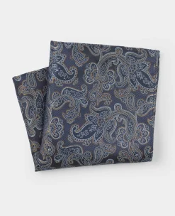 Navy Paisley Silk Pocket Square