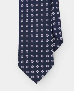 Navy Purple Polka Dot Seven Fold Silk Tie