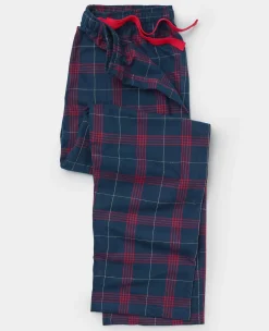 Navy Red Brushed Cotton Twill Window Check Lounge Pants