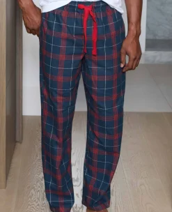Navy Red Brushed Cotton Twill Window Check Lounge Pants