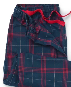Navy Red Brushed Cotton Twill Window Check Lounge Pants