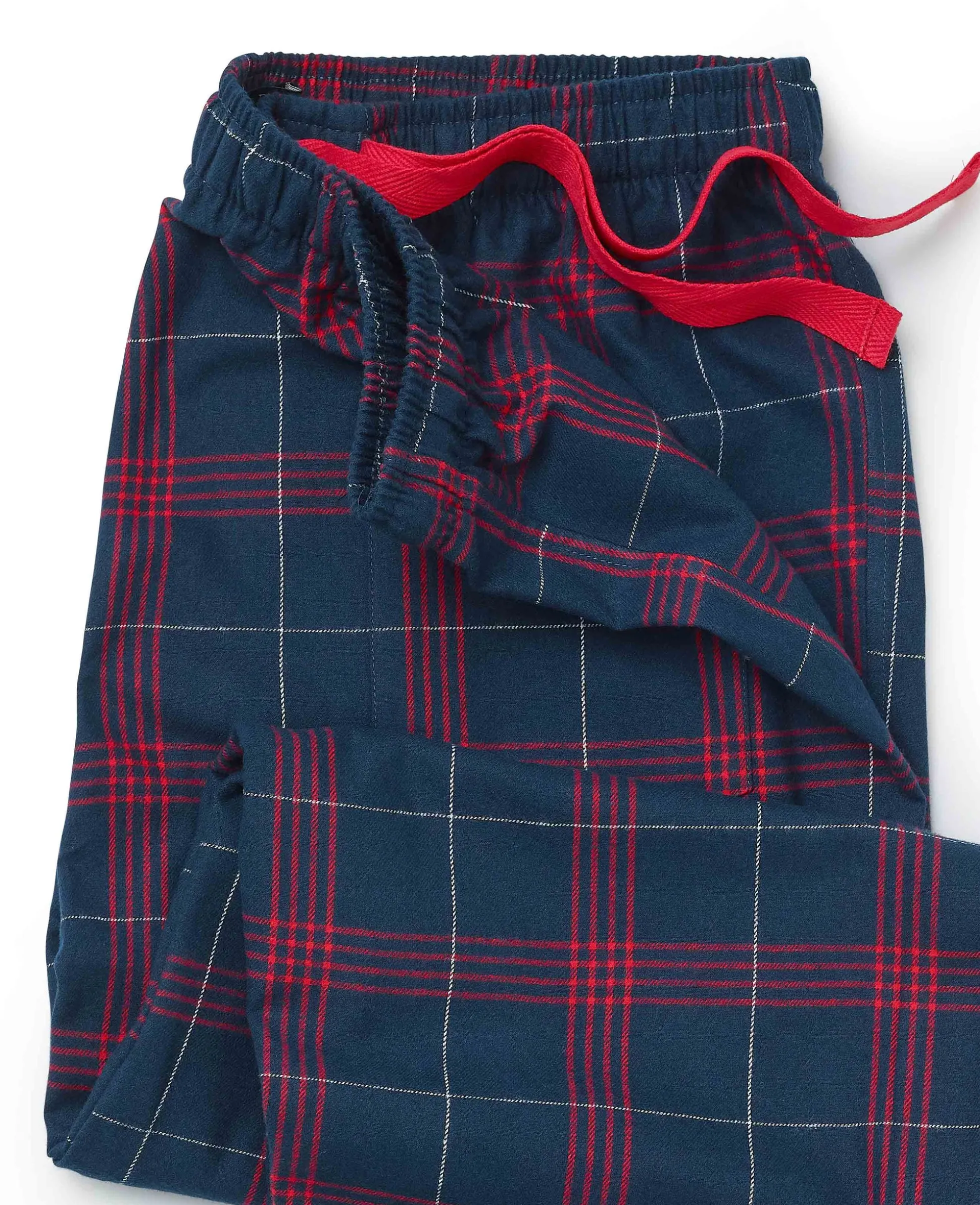 Navy Red Brushed Cotton Twill Window Check Lounge Pants
