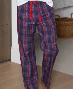 Navy Red Cotton Window Check Lounge Pants