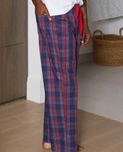 Navy Red Cotton Window Check Lounge Pants