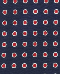 Navy Red Polka Dot Seven Fold Silk Tie
