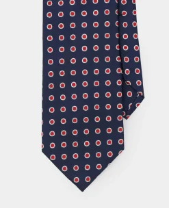 Navy Red Polka Dot Seven Fold Silk Tie