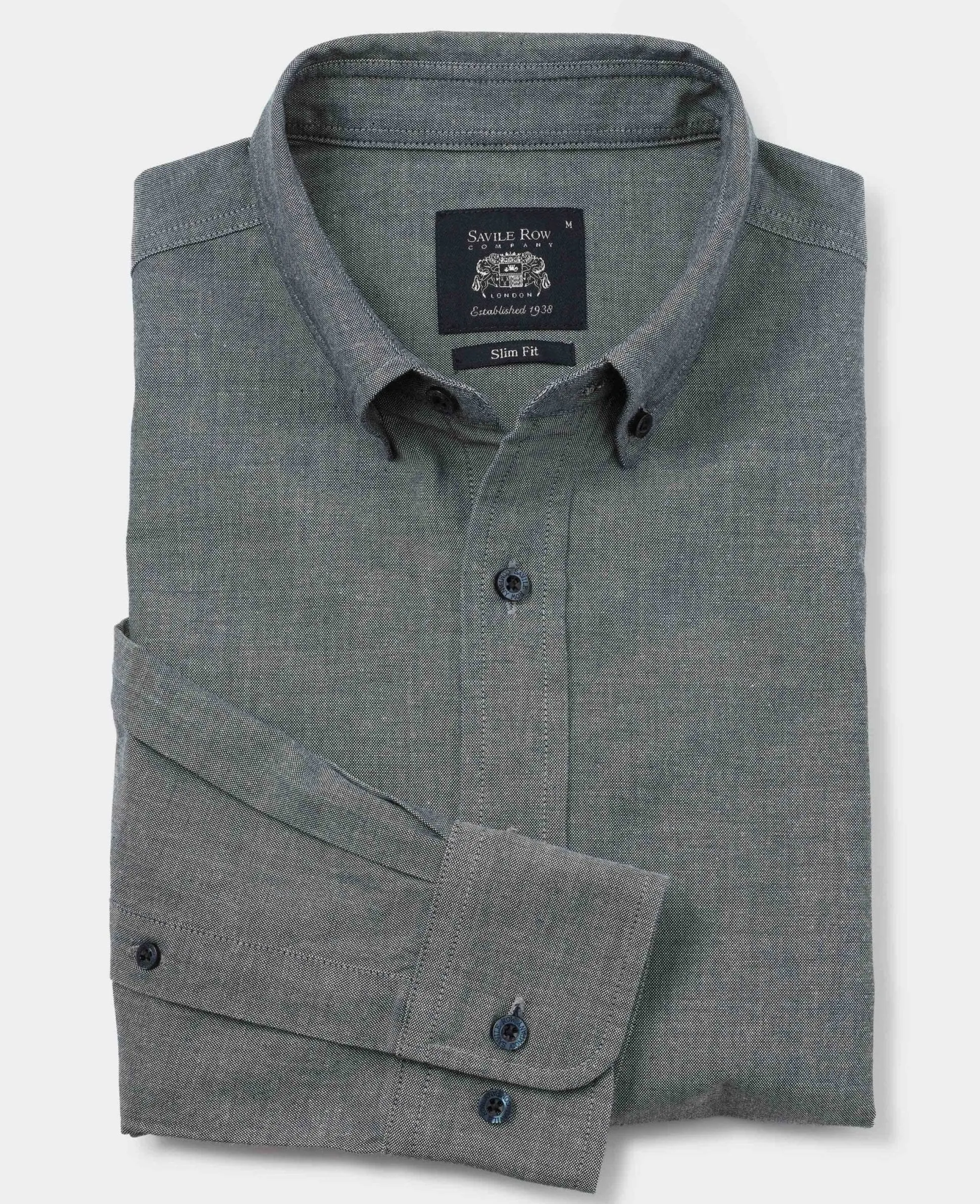 Navy Slim Fit Chambray Oxford Shirt