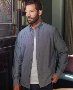 Navy Slim Fit Chambray Oxford Shirt