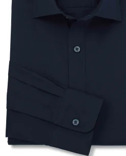 Navy Slim Fit Stretch Formal Shirt - Single Cuff