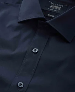Navy Slim Fit Stretch Formal Shirt - Single Cuff