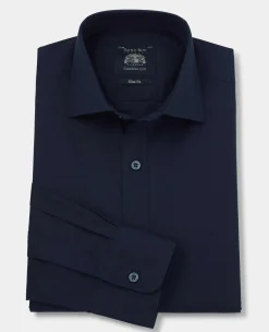 Navy Slim Fit Stretch Formal Shirt - Single Cuff