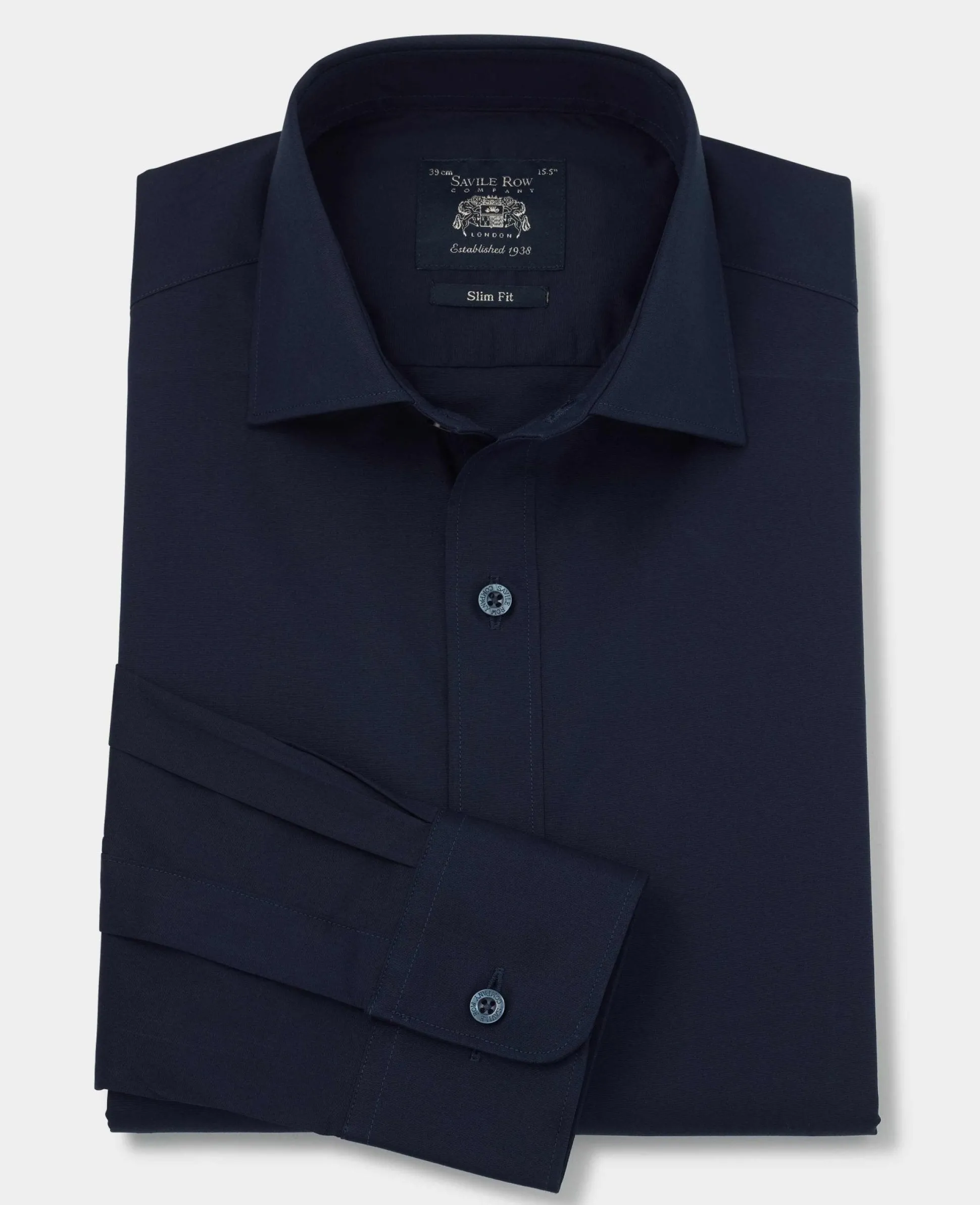 Navy Slim Fit Stretch Formal Shirt - Single Cuff