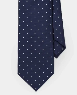 Navy Spotted Seven Fold Silk Tie