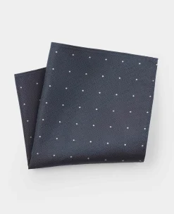 Navy Spotted Silk Pocket Square