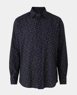 Navy Stretch Cotton Classic Fit Floral Casual Shirt