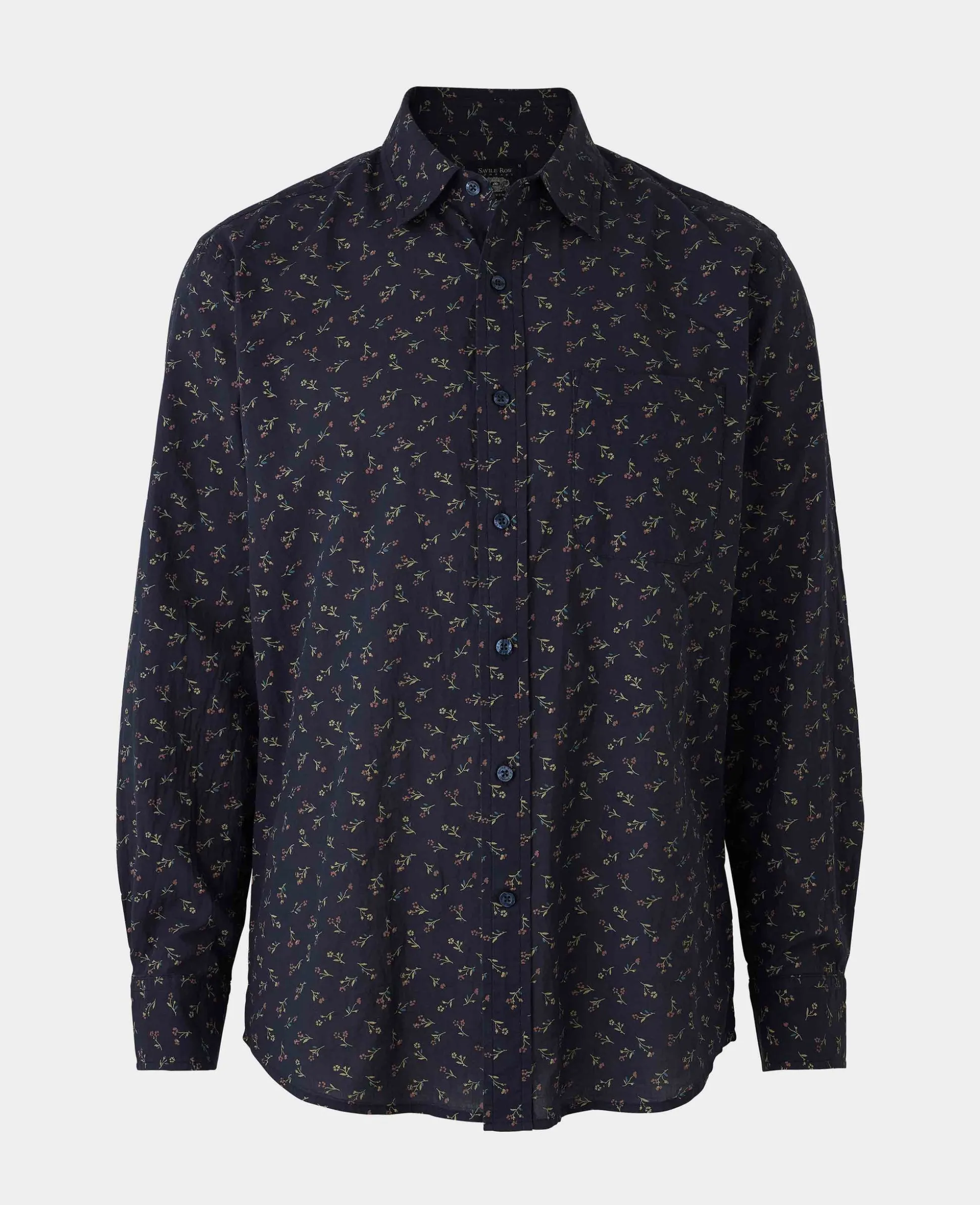 Navy Stretch Cotton Classic Fit Floral Casual Shirt