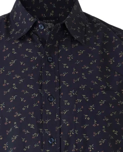 Navy Stretch Cotton Classic Fit Floral Casual Shirt