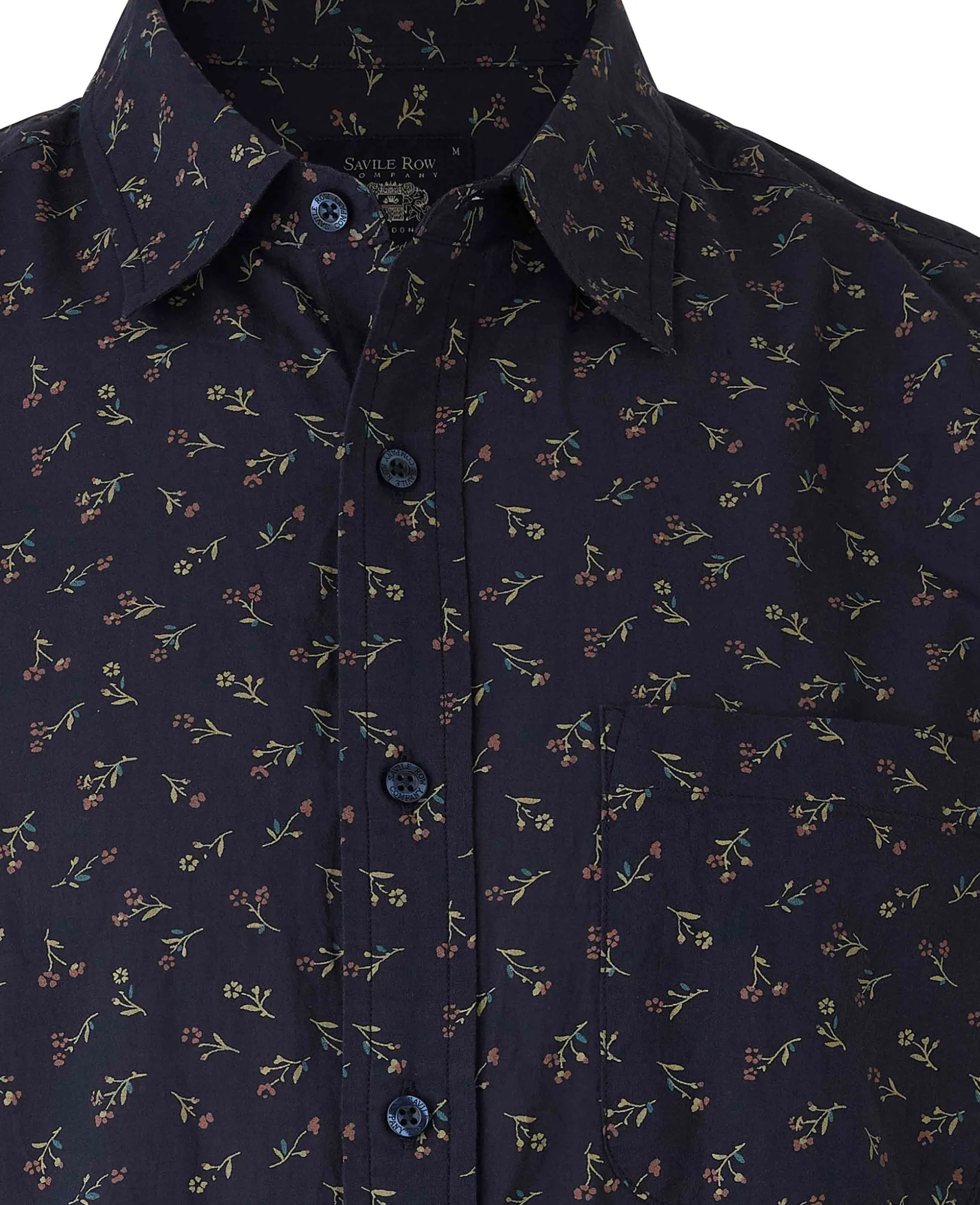 Navy Stretch Cotton Classic Fit Floral Casual Shirt