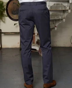 Navy Stretch Cotton Classic Fit Flat Front Chinos