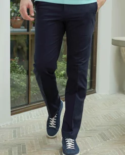 Navy Stretch Cotton Classic Fit Flat Front Chinos