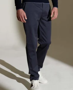 Navy Stretch Cotton Classic Fit Flat Front Chinos