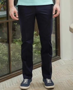 Navy Stretch Cotton Classic Fit Flat Front Chinos