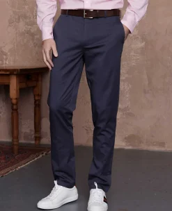Navy Stretch Cotton Classic Fit Flat Front Chinos