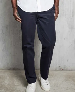 Navy Stretch Cotton Classic Fit Flat Front Chinos