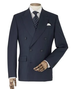 Navy Stripe Double-Breasted Suit Jacket