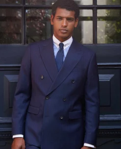 Navy Stripe Double-Breasted Suit Jacket
