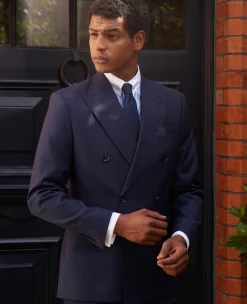 Navy Stripe Double-Breasted Suit Jacket