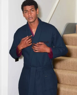 Navy Waffle Dressing Gown