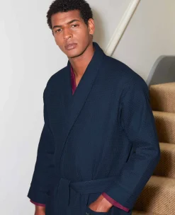 Navy Waffle Dressing Gown