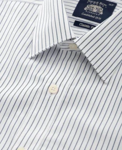Navy White Stripe Cotton Classic Fit Formal Shirt - Double Cuff