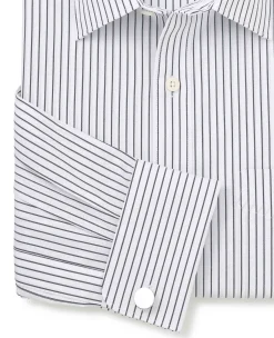 Navy White Stripe Cotton Classic Fit Formal Shirt - Double Cuff