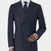 Navy Wool-Blend Double-Breasted Suit Jacket
