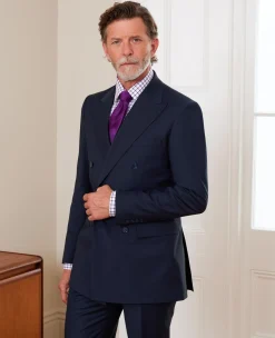 Navy Wool-Blend Double-Breasted Suit