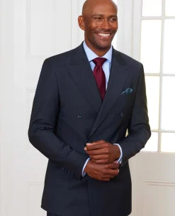 Navy Wool-Blend Double-Breasted Suit