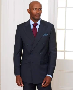 Navy Wool-Blend Double-Breasted Suit