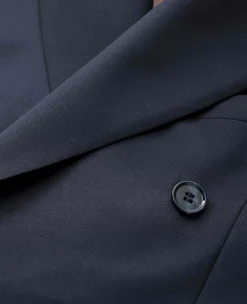 Navy Wool-Blend Prince of Wales Check Suit Jacket