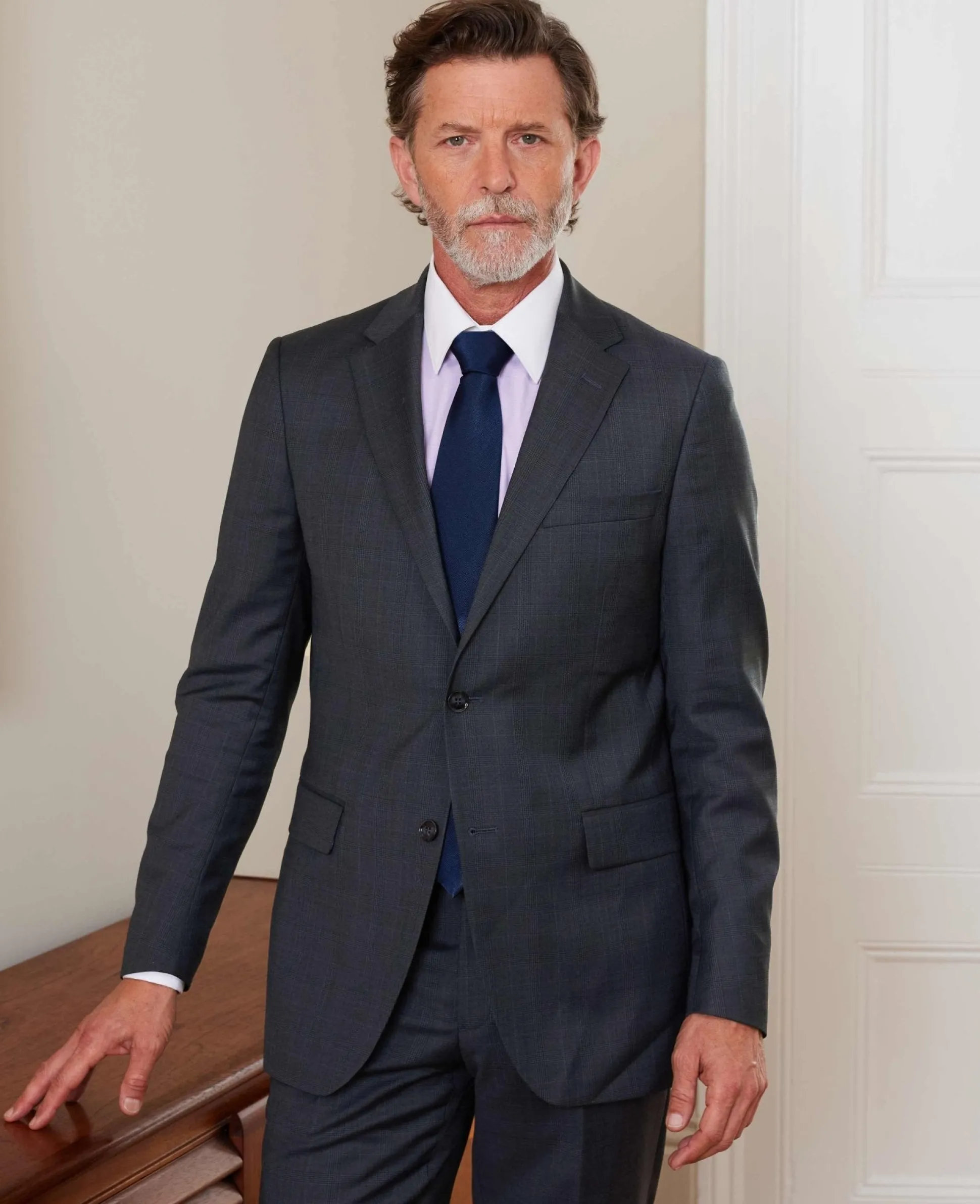 Navy Wool-Blend Prince of Wales Check Suit