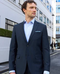 Navy Wool-Blend Tailored Suit