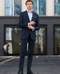 Navy Wool-Blend Tailored Suit