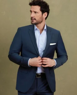 Navy Wool-Blend Tailored Suit