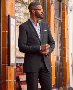 Navy Wool Linen Blend Tailored Suit