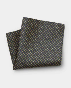 Navy Yellow Chain Silk Pocket Square