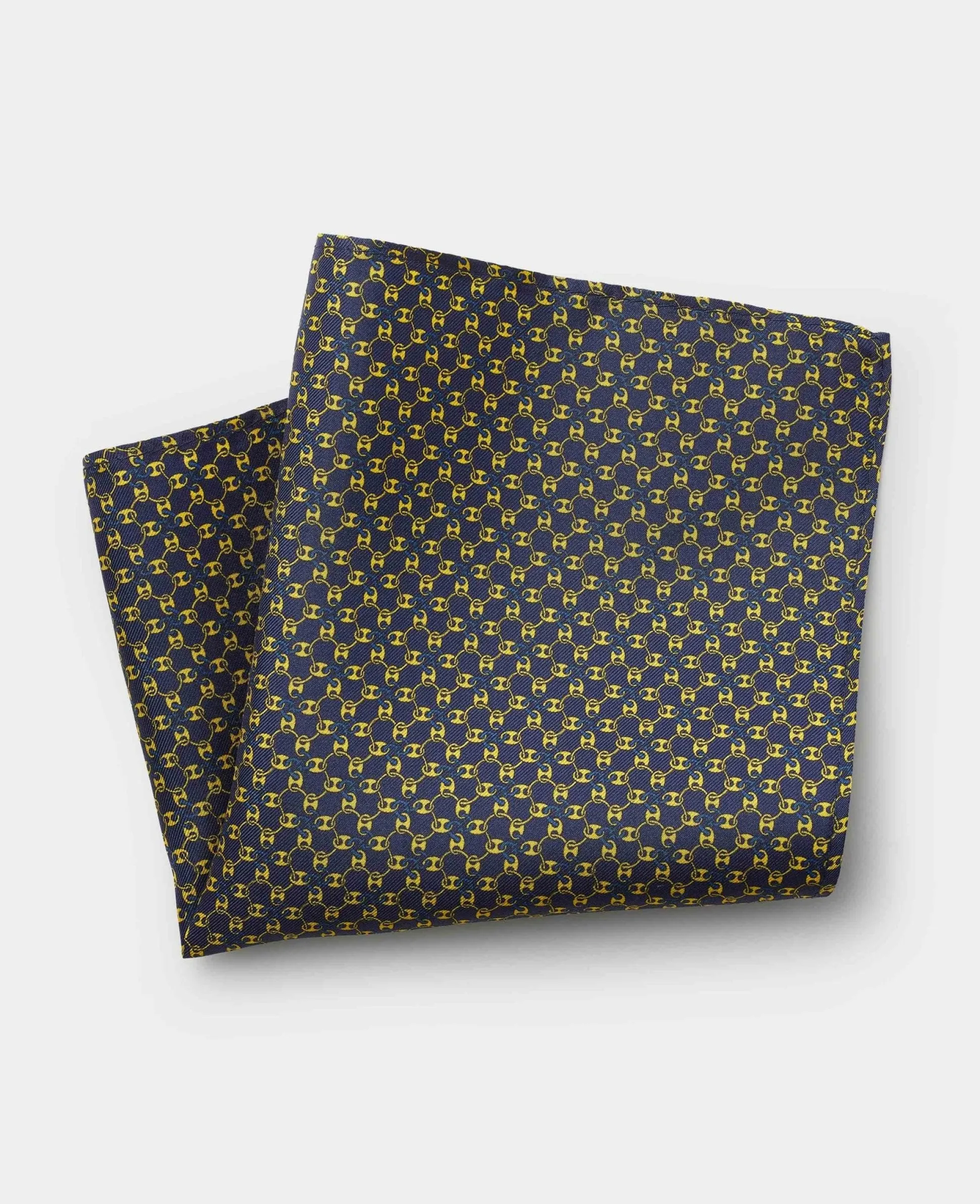 Navy Yellow Chain Silk Pocket Square