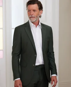 Olive Green Wool-Blend Suit
