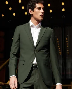 Olive Green Wool-Blend Suit