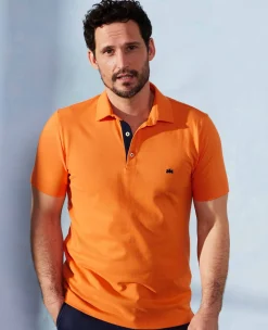 Orange Cotton Pique Short Sleeve Polo Shirt